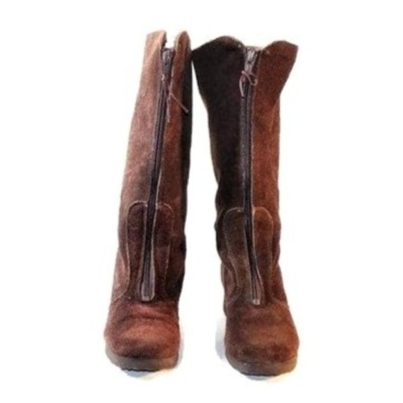 Vintage Boots Women's Size 9 NARROW Brown Leather Faux Fur Boho Hippie Campus - Picture 3 of 10